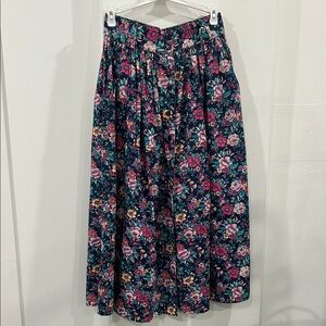 Floral Midi Skirt - Navy with Pink & Green